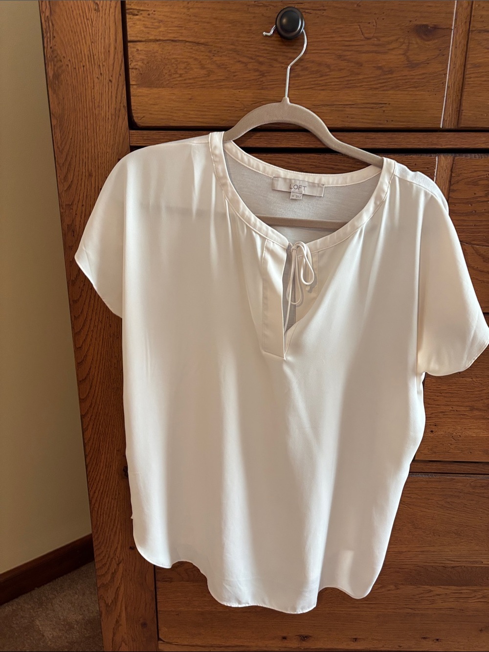 LOFT Ivory Tie-Front Short Sleeve Blouse